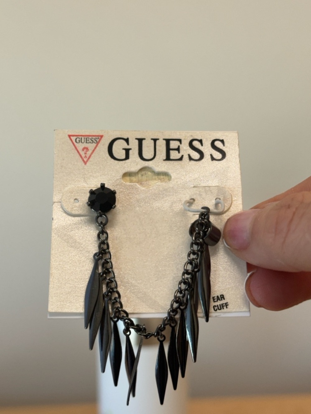 NWT GUESS Gunmetal Black Dangle Spike Chain Ear Cuff